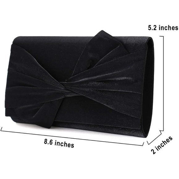Women Satin Bow Flap Formal Party Clutch - Picture 6 of 7